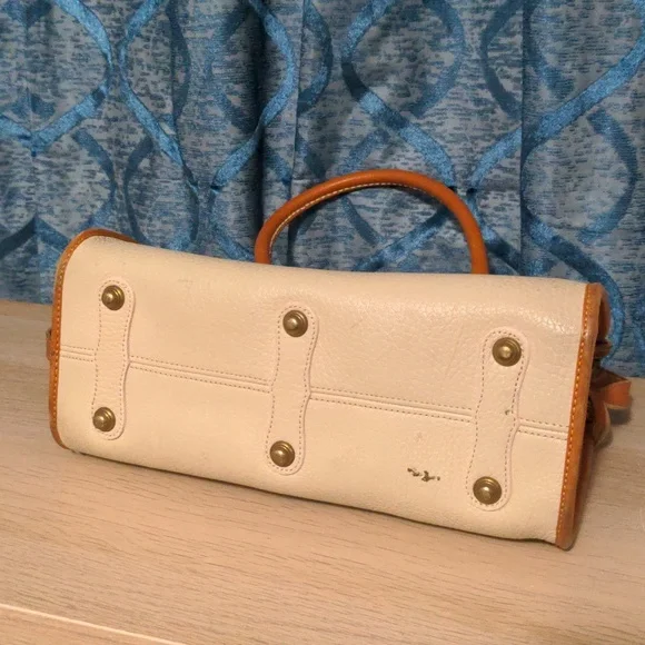 SOLD Dooney & Bourke London Tan and Cream Satchel with Vintage Charm Crossbody - Picture 7 of 8